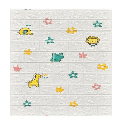 10 Placi Tapet autoadeziv 3D din polietilena, 70x77cm, grosime 3mm, Model caramida, Animalute si floricele 5.3mp - Diversico