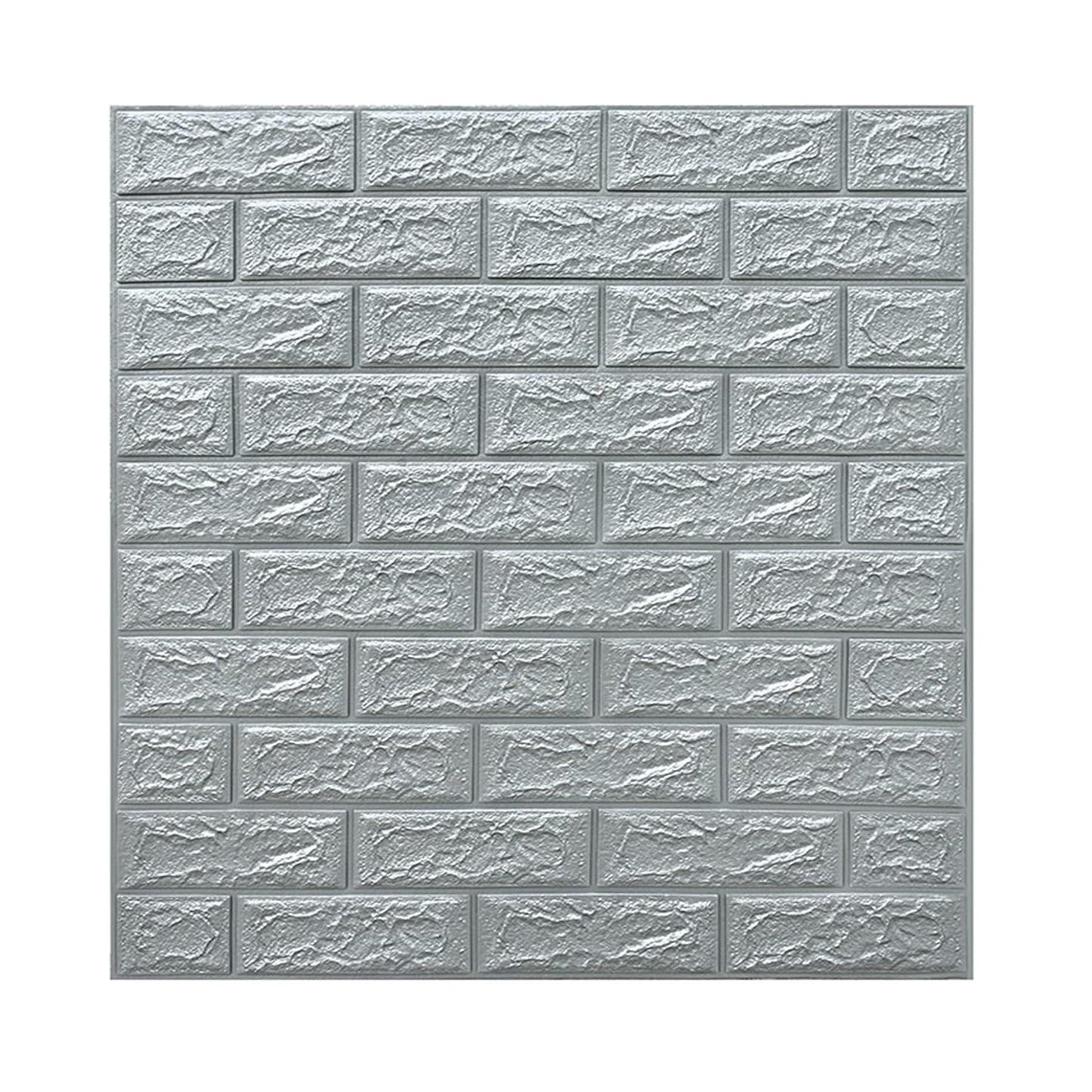 10 Placi Tapet autoadeziv 3D din polietilena, 70x77cm, grosime 3mm, Model caramida, Argintiu, 5.3mp - Diversico