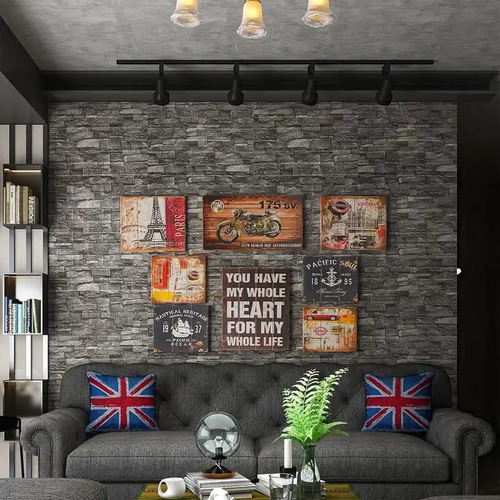 10 Placi Tapet autoadeziv 3D din polietilena, 70x77cm, grosime 3mm, Model caramida, Gri inchis, 5.3mp - Diversico
