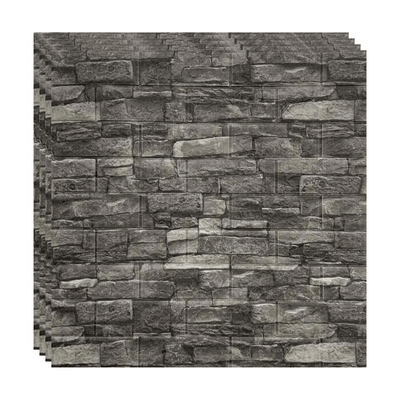 10 Placi Tapet autoadeziv 3D din polietilena, 70x77cm, grosime 3mm, Model caramida, Gri inchis, 5.3mp - Diversico