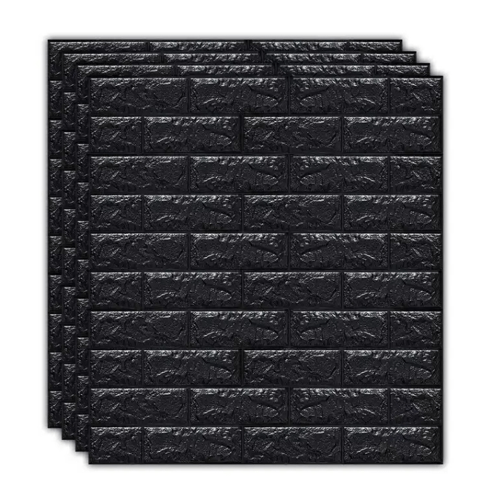 10 Placi Tapet autoadeziv 3D din polietilena, 70x77cm, grosime 3mm, Model caramida, Negru, 5.3mp - Diversico