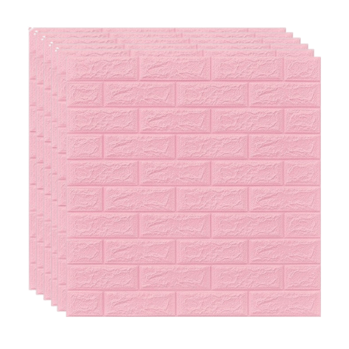 10 Placi Tapet autoadeziv 3D din polietilena, 70x77cm, grosime 3mm, Model caramida, Roz, 5.3mp - Diversico