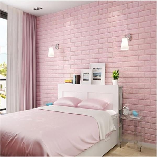 10 Placi Tapet autoadeziv 3D din polietilena, 70x77cm, grosime 3mm, Model caramida, Roz, 5.3mp - Diversico