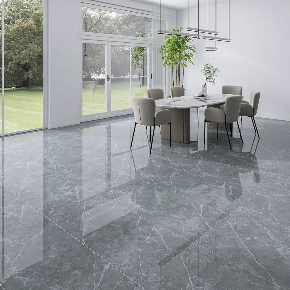 10 Placi Tapet imitatie marmura, Din PVC, 60x30cm, Grosime 2mm, Suprafata 1.8mp, Gri inchis - Diversico