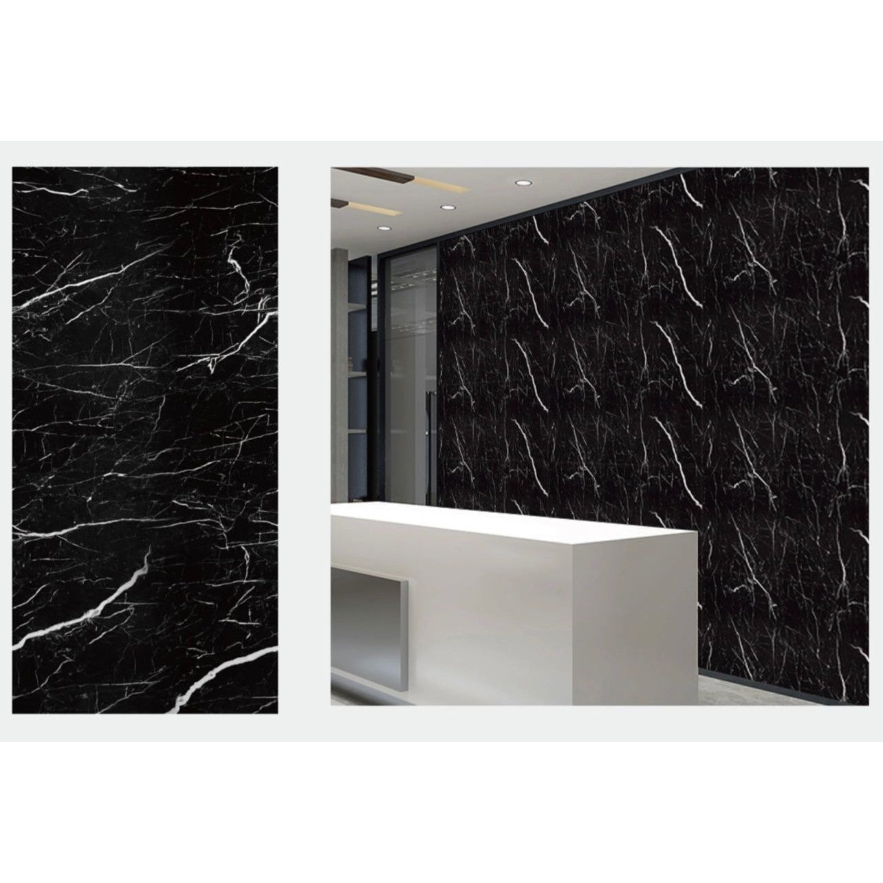 10 Placi Tapet imitatie marmura, Din PVC, 60x30cm, Grosime 2mm, Suprafata 1.8mp, Negru - Diversico