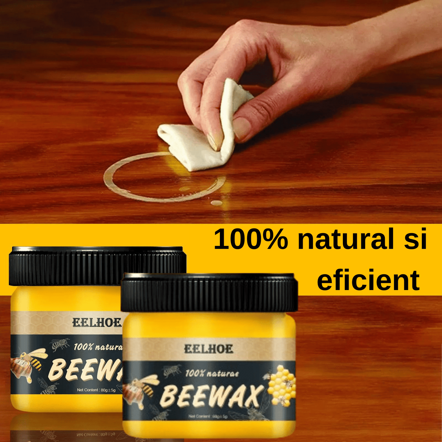 1+1 GRATIS: Ceara de albine pentru curatare si lustruire, mobilier si parchet, 80g+80g - Diversico
