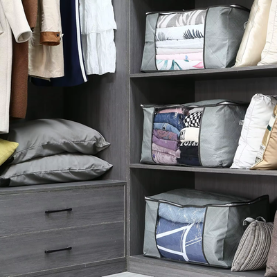 Set 3 Huse de Depozitare pentru Lucrurile din Locuinta cu Fereastra si Fermoare, 90 Litri