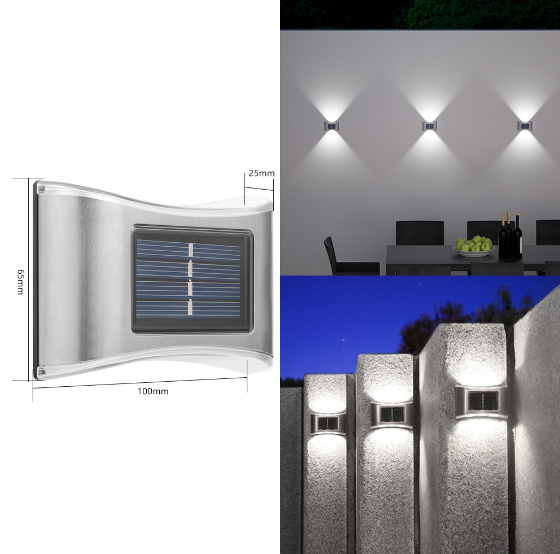Aplica solara LED, ABS/Policarbonat, rezistenta la apa IP65, 6 LED-uri, pentru perete, trepte, borduri, 600mah, 10x6.5cm, Alb Rece