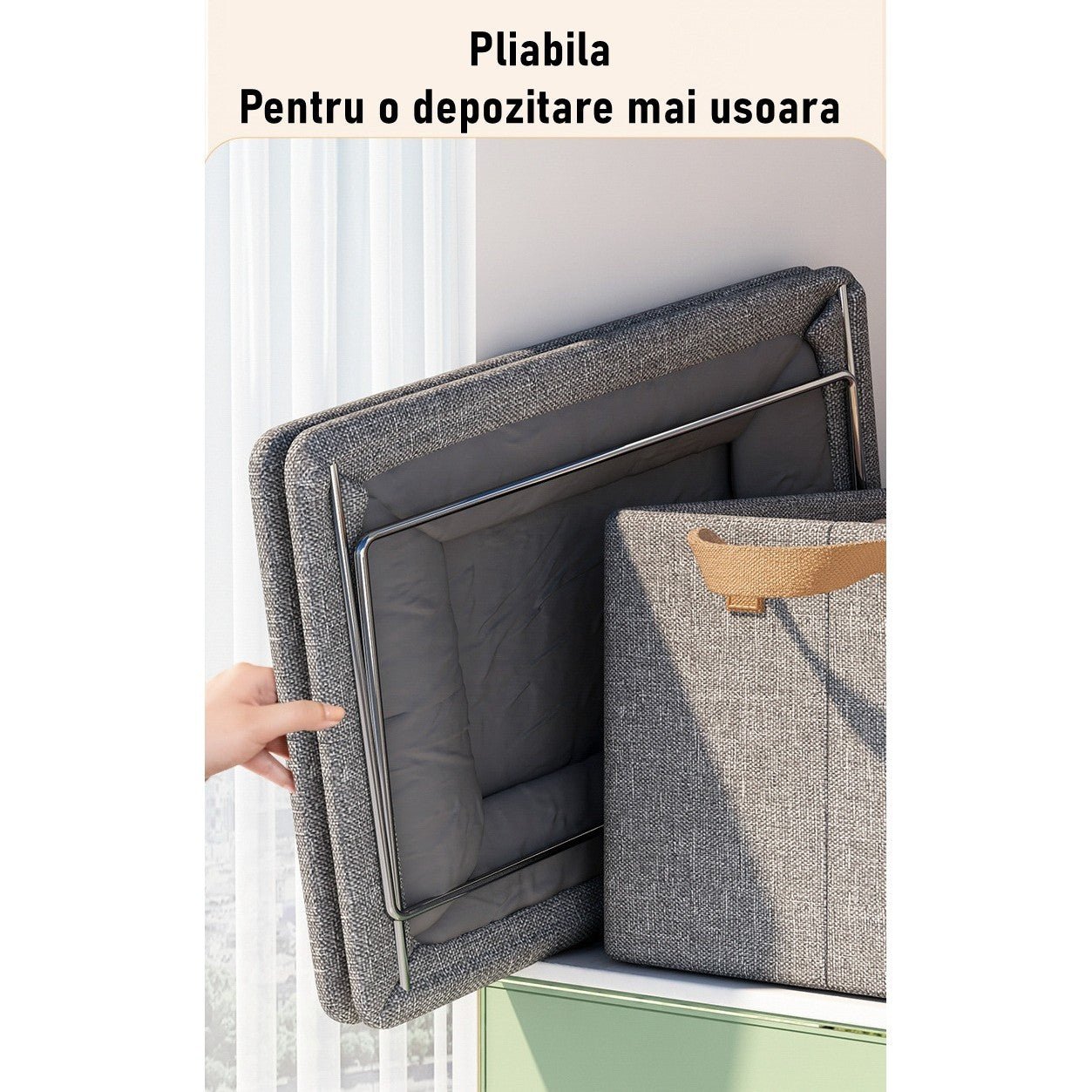 Cos de depozitare pliabil, cu cadru metalic, Capacitate 50 L, 47x35x30cm, Gri - Diversico