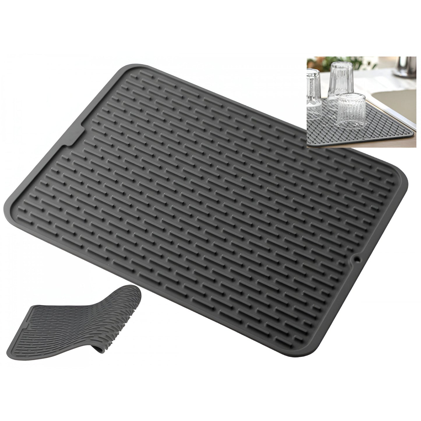 Covoras din silicon pentru scurgerea vaselor, Uz casnic, Rezistent la temperaturi ridicate, Negru, 43x32.5cm - Diversico