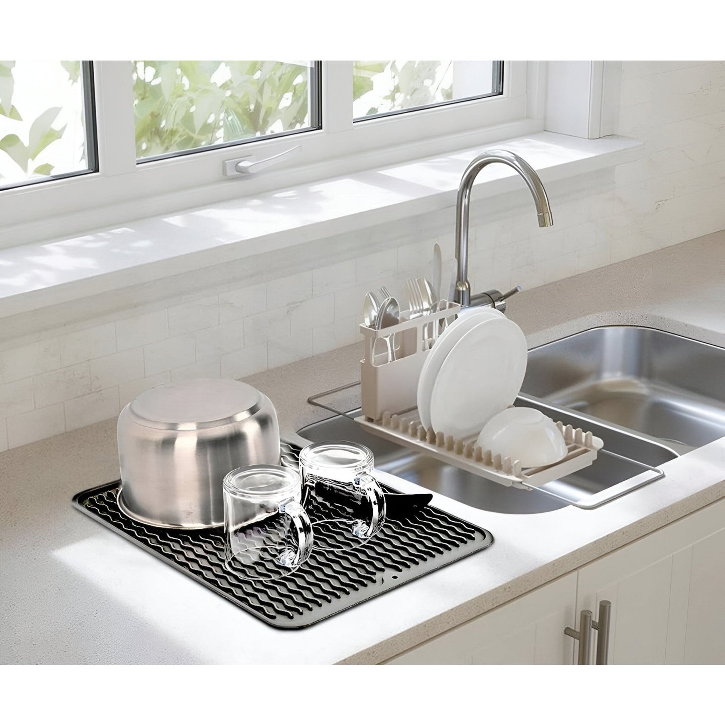 Covoras din silicon pentru scurgerea vaselor, Uz casnic, Rezistent la temperaturi ridicate, Negru, 43x32.5cm - Diversico