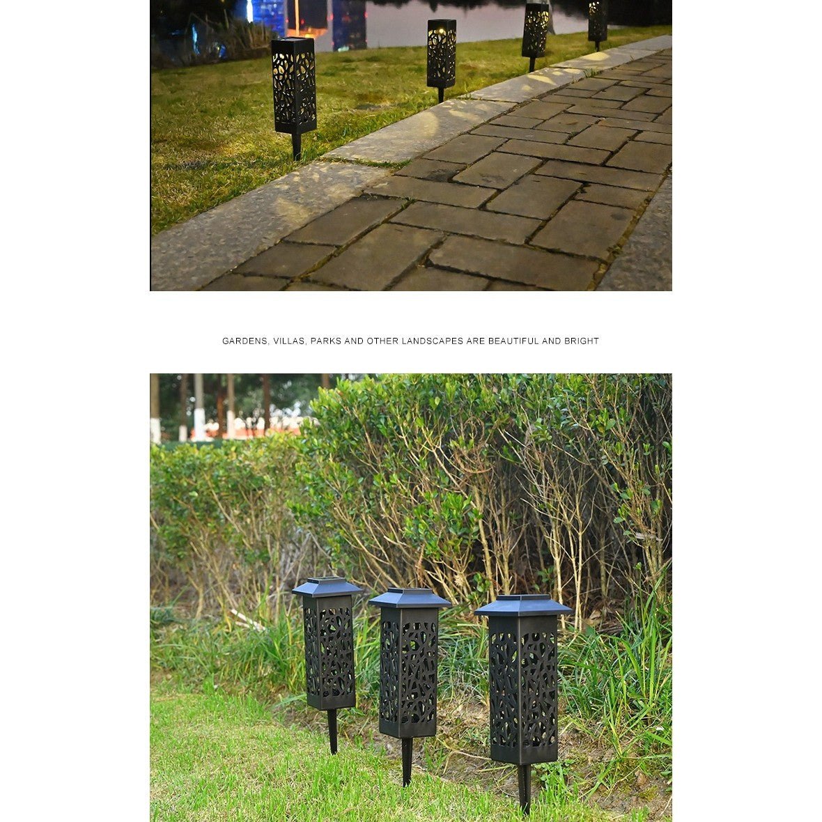 Decoratiune cu incarcare solara pentru gradina, cu senzor de lumina, tip felinar, Alb Rece - Diversico