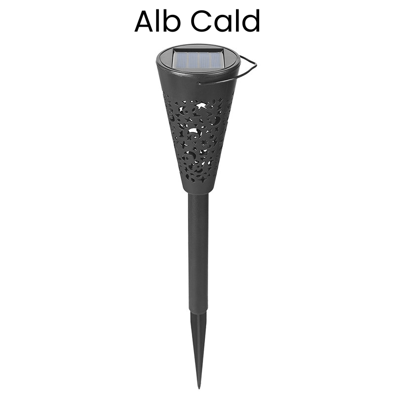 Decoratiune cu incarcare solara pentru gradina tip torta, senzor de lumina, Alb cald - Diversico