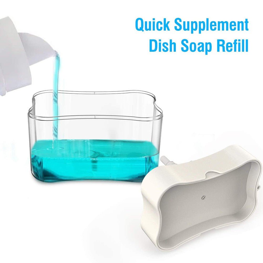 Dozator, dispenser 2 in 1 pentru detergent lichid de vase, capacitate 380ml, burete de vase inclus, 14x10.5x10cm, Alb - Diversico