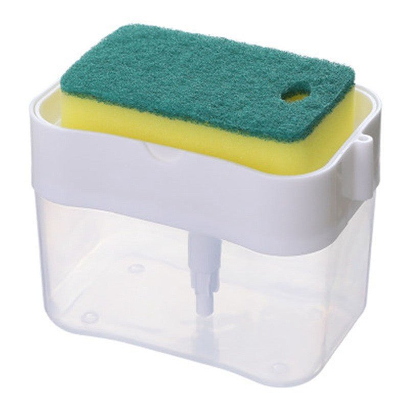 Dozator, dispenser 2 in 1 pentru detergent lichid de vase, capacitate 380ml, burete de vase inclus, 14x10.5x10cm, Alb - Diversico
