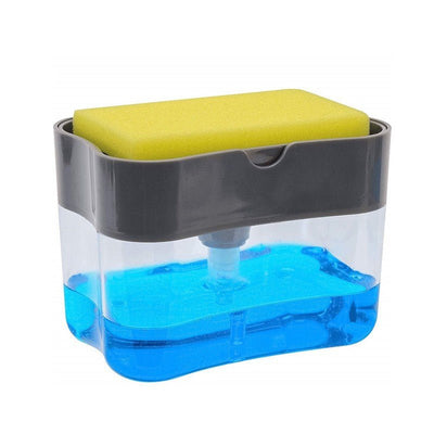 Dozator, dispenser 2 in 1 pentru detergent lichid de vase, capacitate 380ml, burete de vase inclus, 14x10.5x10cm, Negru - Diversico