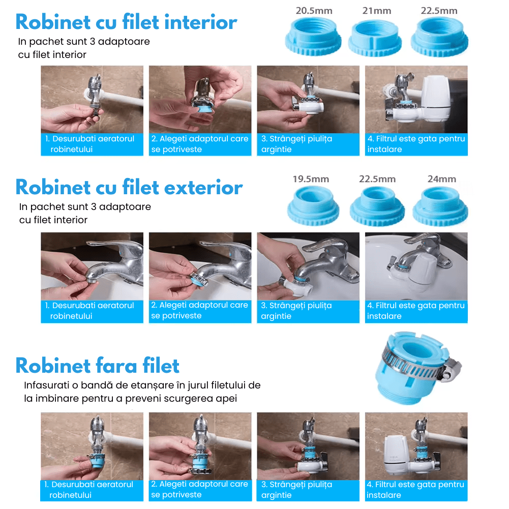 Filtru de purificare a apei, pentru robinet, prindere universala - Diversico