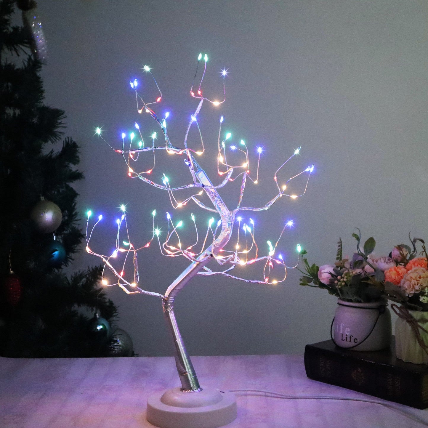 Lampa de veghe in forma de Copac, LED, Alimentare USB sau Baterii, Multicolor - Diversico