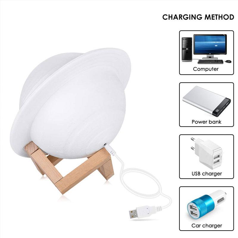 Lampa de veghe Saturn alimentare baterii, Alb cald, 15cm - Diversico