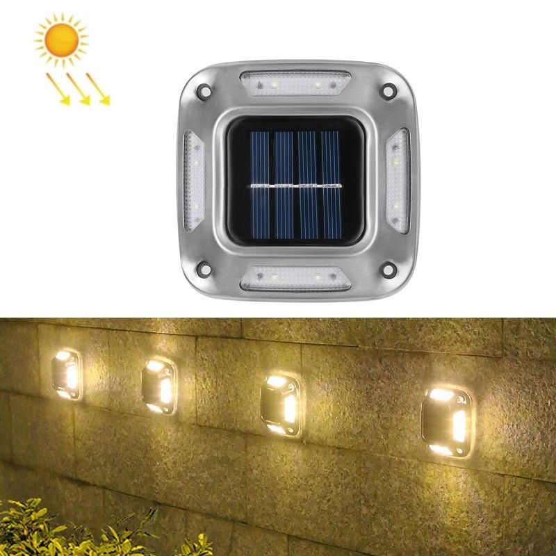 Lampa decorativa cu incarcare solara pentru gradina, cu prindere pe perete sau impamantare, IP65, forma patrata, Alb Cald - Diversico