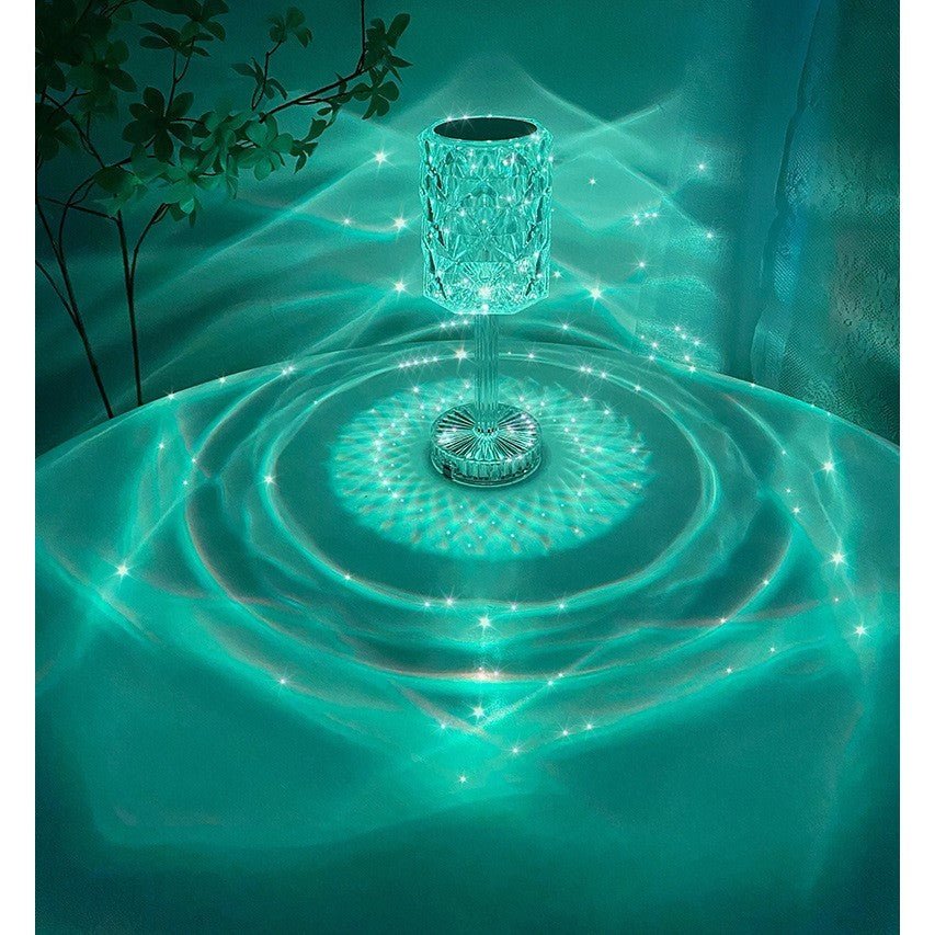 Lampa decorativa in forma de veioza, LED RGB, Senzor tactil, 3 nivele de intensitate, incarcare USB, Cristal acrilic, cu Telecomanda, 28x13cm - Diversico