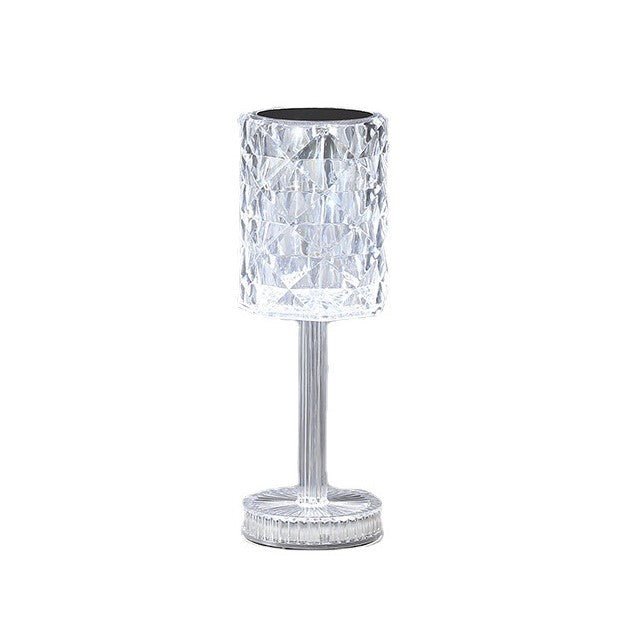 Lampa decorativa in forma de veioza, LED RGB, Senzor tactil, 3 nivele de intensitate, incarcare USB, Cristal acrilic, cu Telecomanda, 28x13cm - Diversico
