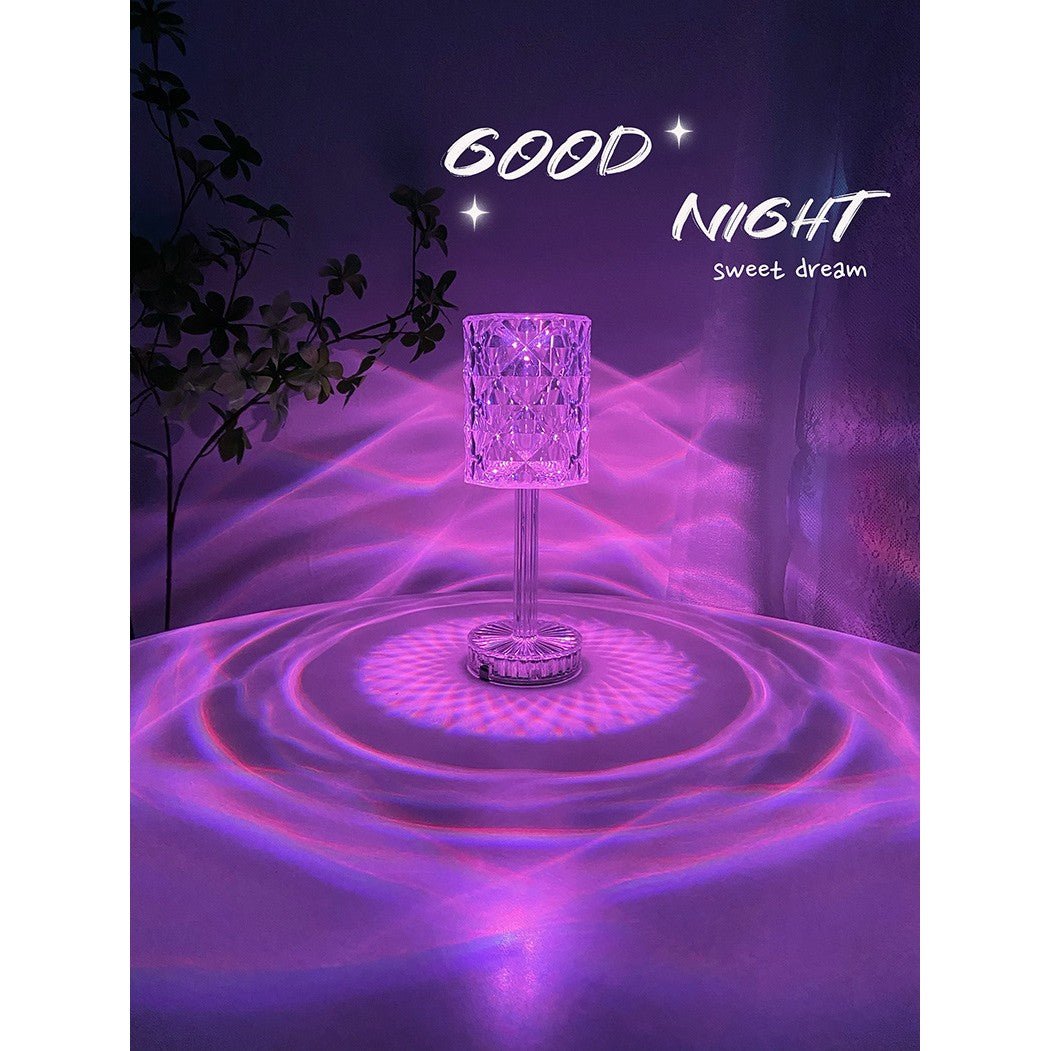 Lampa decorativa in forma de veioza, LED RGB, Senzor tactil, 3 nivele de intensitate, incarcare USB, Cristal acrilic, cu Telecomanda, 28x13cm - Diversico
