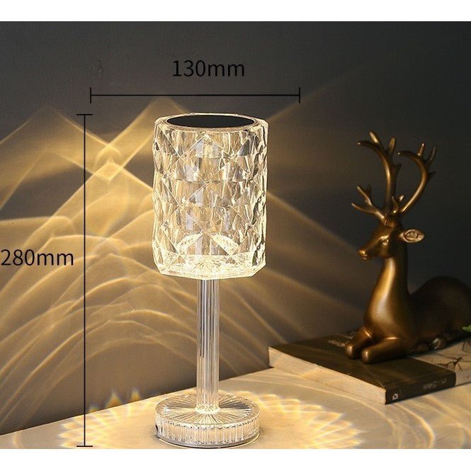 Lampa decorativa in forma de veioza, LED RGB, Senzor tactil, 3 nivele de intensitate, incarcare USB, Cristal acrilic, cu Telecomanda, 28x13cm - Diversico
