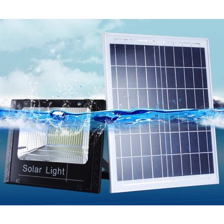 Proiector LED/Lampa solara de exterior, Rezistent la Apa, cu Panou Solar, cu Telecomanda, 2 moduri de iluminat, kit montaj inclus, Alb Rece, 30W