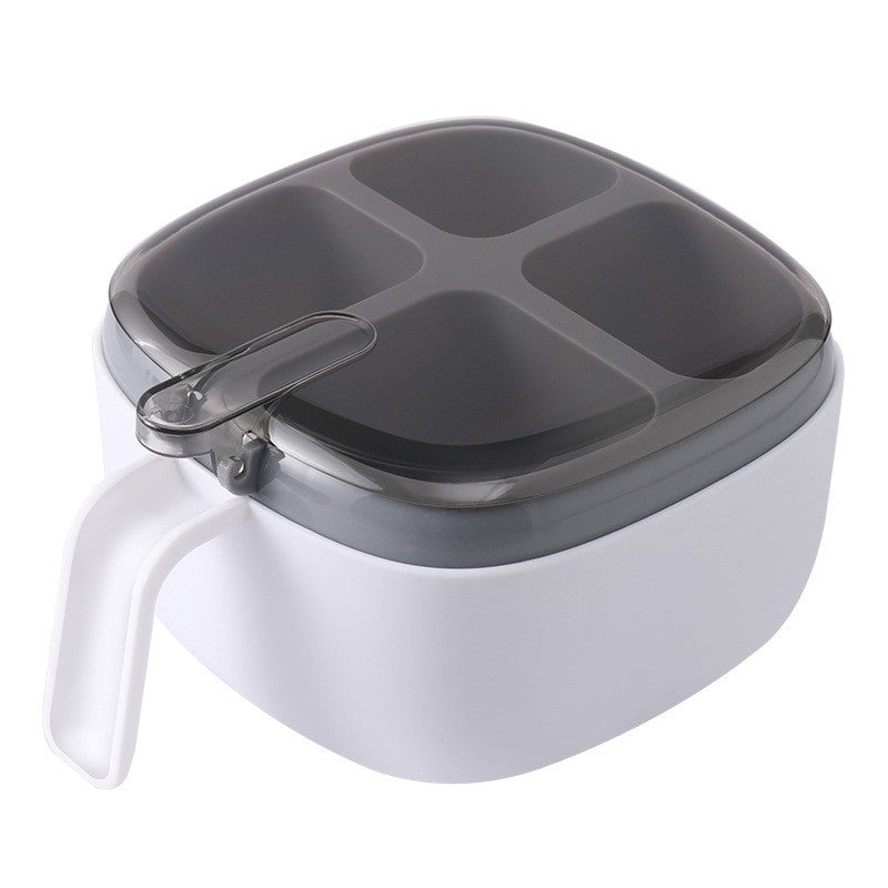 Recipient pentru condimente cu capac, 4 compartimente, 4 lingurite, 14x14x8cm, Alb - Diversico