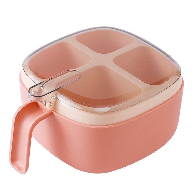 Recipient pentru condimente cu capac, 4 compartimente, 4 lingurite, 14x14x8cm, Roz - Diversico