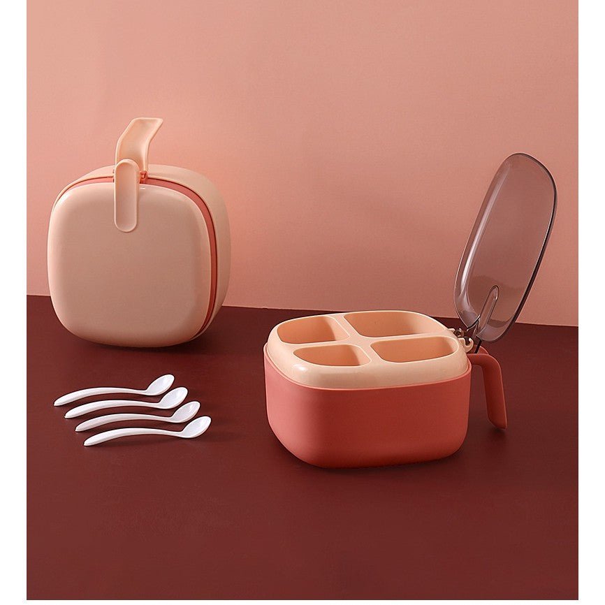 Recipient pentru condimente cu capac, 4 compartimente, 4 lingurite, 14x14x8cm, Roz - Diversico