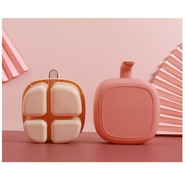 Recipient pentru condimente cu capac, 4 compartimente, 4 lingurite, 14x14x8cm, Roz - Diversico