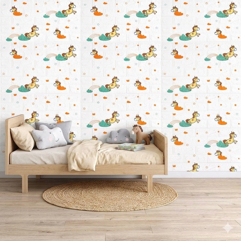 10 Placi Tapet autoadeziv 3D din polietilena, 70x77cm, grosime 3mm, Model unicorni, 5.3 mp