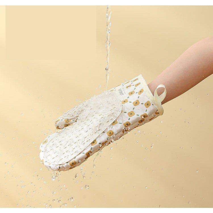 Set 2 Manusi pentru cuptor, termorezistente, Rezistenta 330 grade, textil si cauciuc, 26.5x18cm, Alb - Diversico