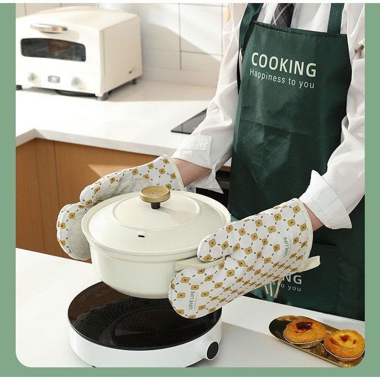 Set 2 Manusi pentru cuptor, termorezistente, Rezistenta 330 grade, textil si cauciuc, 26.5x18cm, Alb - Diversico