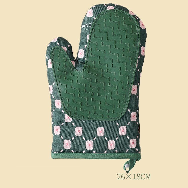 Set 2 Manusi pentru cuptor, termorezistente, Rezistenta 330 grade, textil si cauciuc, 26.5x18cm, Verde - Diversico