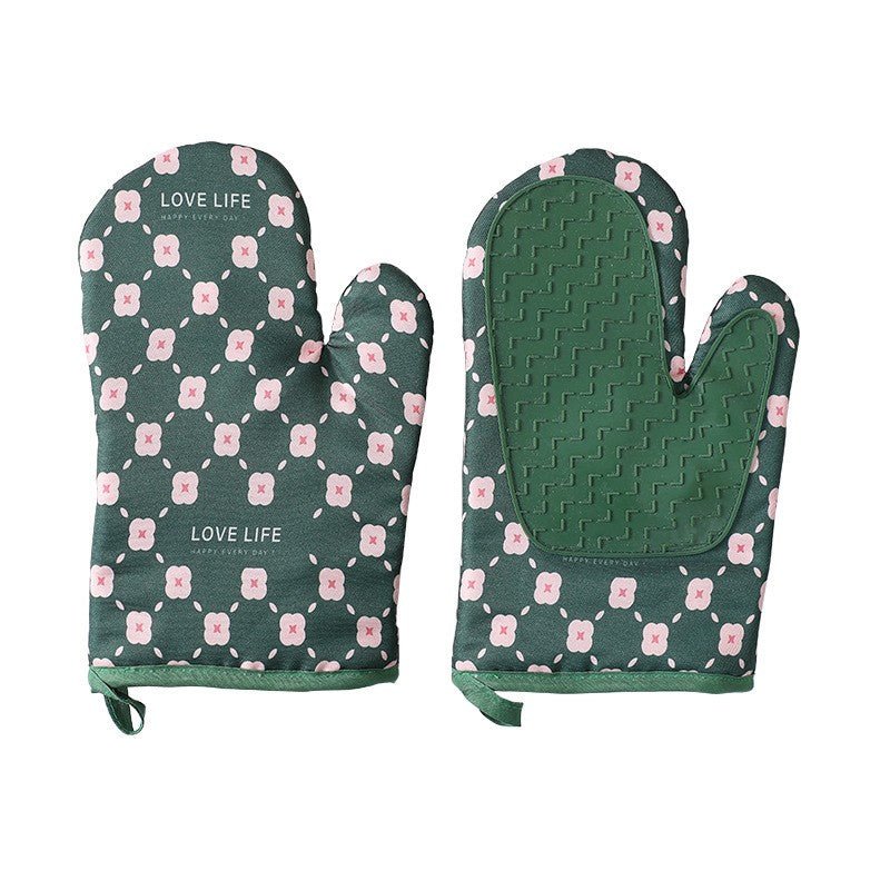 Set 2 Manusi pentru cuptor, termorezistente, Rezistenta 330 grade, textil si cauciuc, 26.5x18cm, Verde - Diversico
