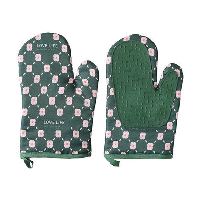 Set 2 Manusi pentru cuptor, termorezistente, Rezistenta 330 grade, textil si cauciuc, 26.5x18cm, Verde - Diversico