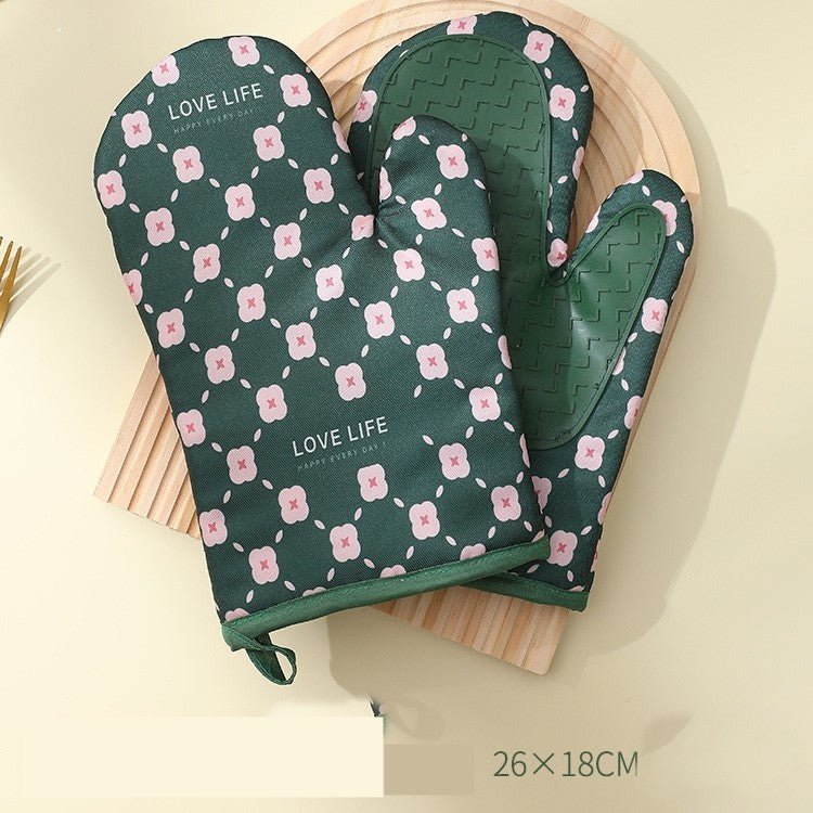 Set 2 Manusi pentru cuptor, termorezistente, Rezistenta 330 grade, textil si cauciuc, 26.5x18cm, Verde - Diversico