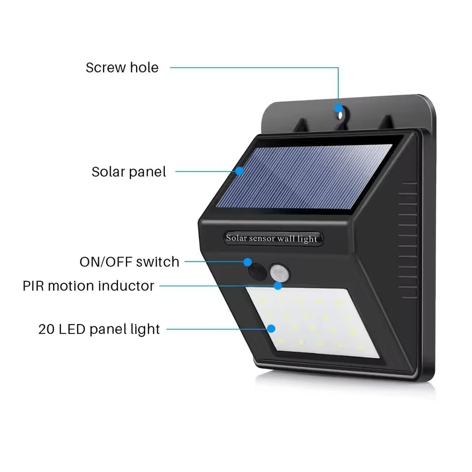 Set 4 Lampi Solare cu senzor de miscare, pentru exterior, 20 LED - Diversico