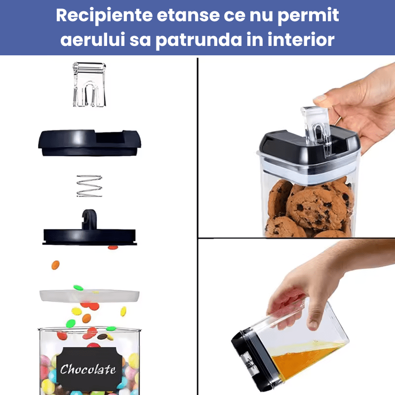 Set 7 Recipiente etanse pentru organizarea alimentelor, 4 Dimensiuni diferite, Transparent - Diversico