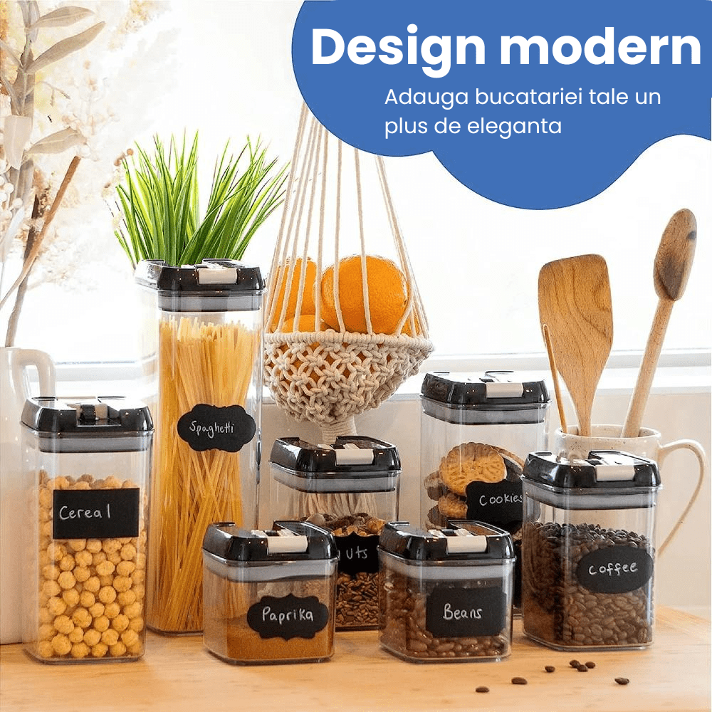 Set 7 Recipiente etanse pentru organizarea alimentelor, 4 Dimensiuni diferite, Transparent - Diversico