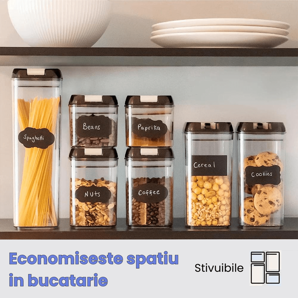 Set 7 Recipiente etanse pentru organizarea alimentelor, 4 Dimensiuni diferite, Transparent - Diversico