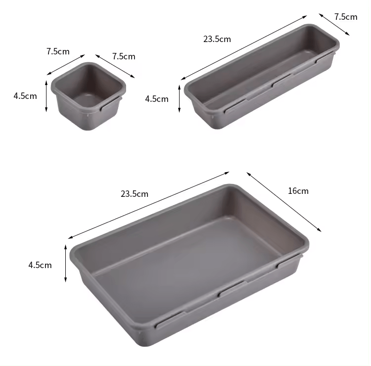 Set 8 cutii de organizare pentru sertare, diferite dimensiuni, gri - Diversico