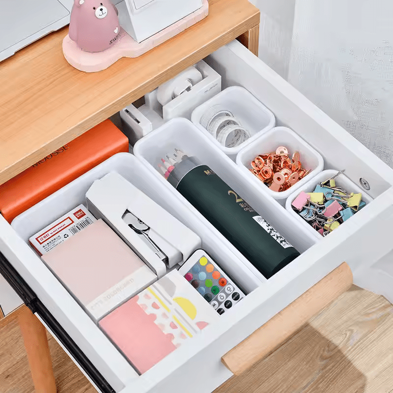 Set 8 cutii de organizare pentru sertare, diferite dimensiuni, gri - Diversico