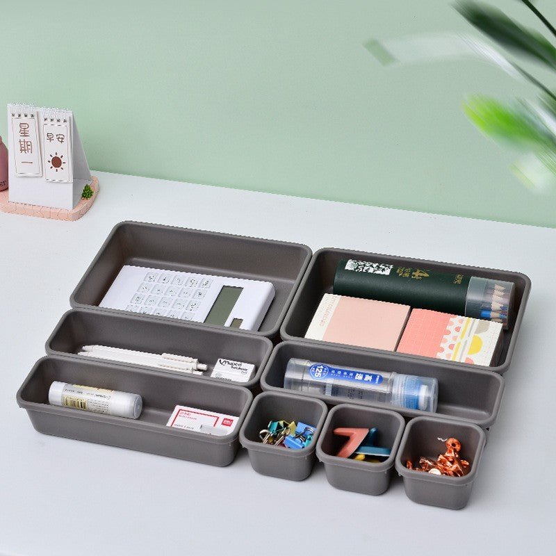 Set 8 cutii de organizare pentru sertare, diferite dimensiuni, gri - Diversico