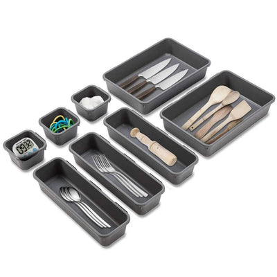 Set 8 cutii de organizare pentru sertare, diferite dimensiuni, gri - Diversico