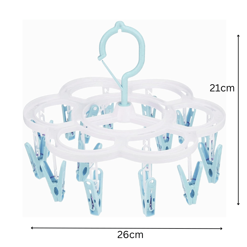 Uscator de rufe cu 16 carlige, Rotire 360°, 26x21cm, Albastru - Diversico