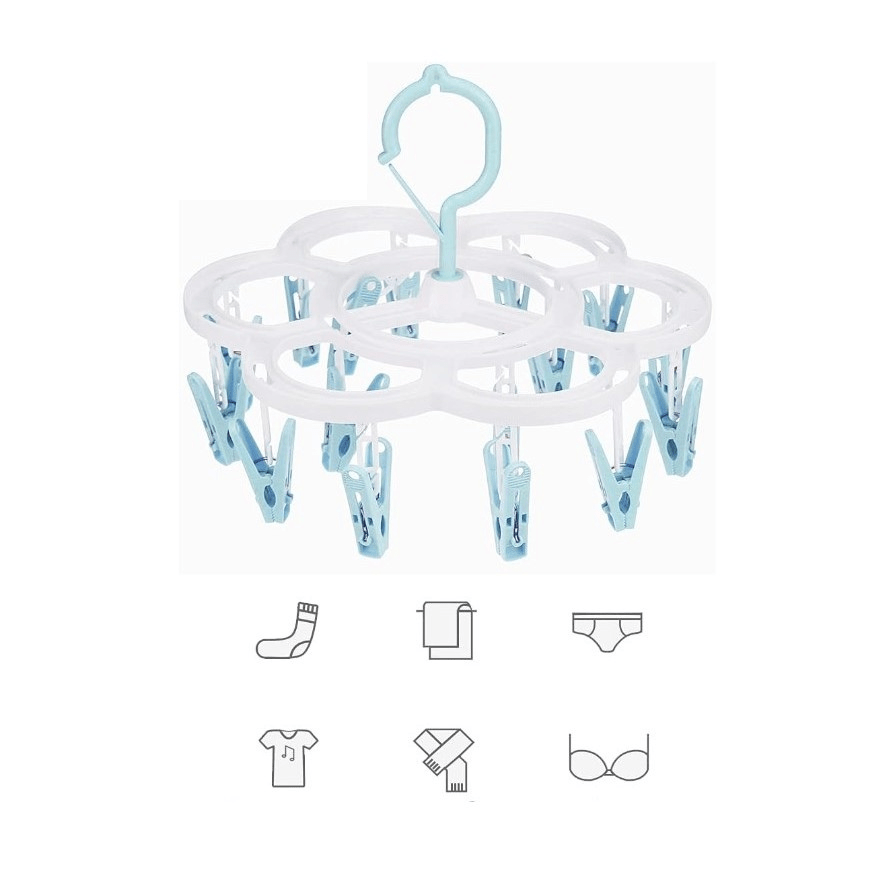 Uscator de rufe cu 16 carlige, Rotire 360°, 26x21cm, Albastru - Diversico